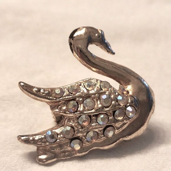 Vintage Pair of Silver-tone and Rhinestone Swan Pins-Circa 40s-50s-Good Cond. - Picture 9 of 10